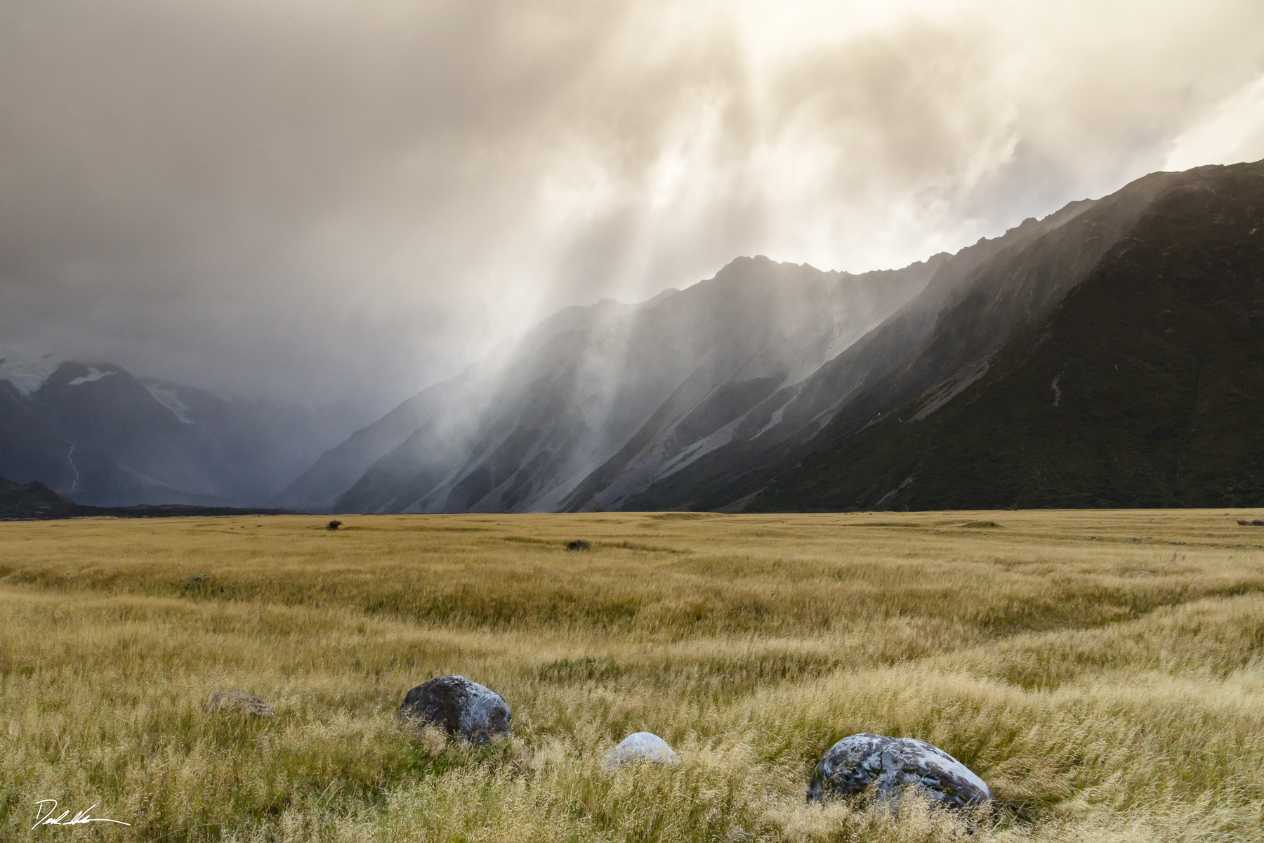 Mountain in New Zealand during storm