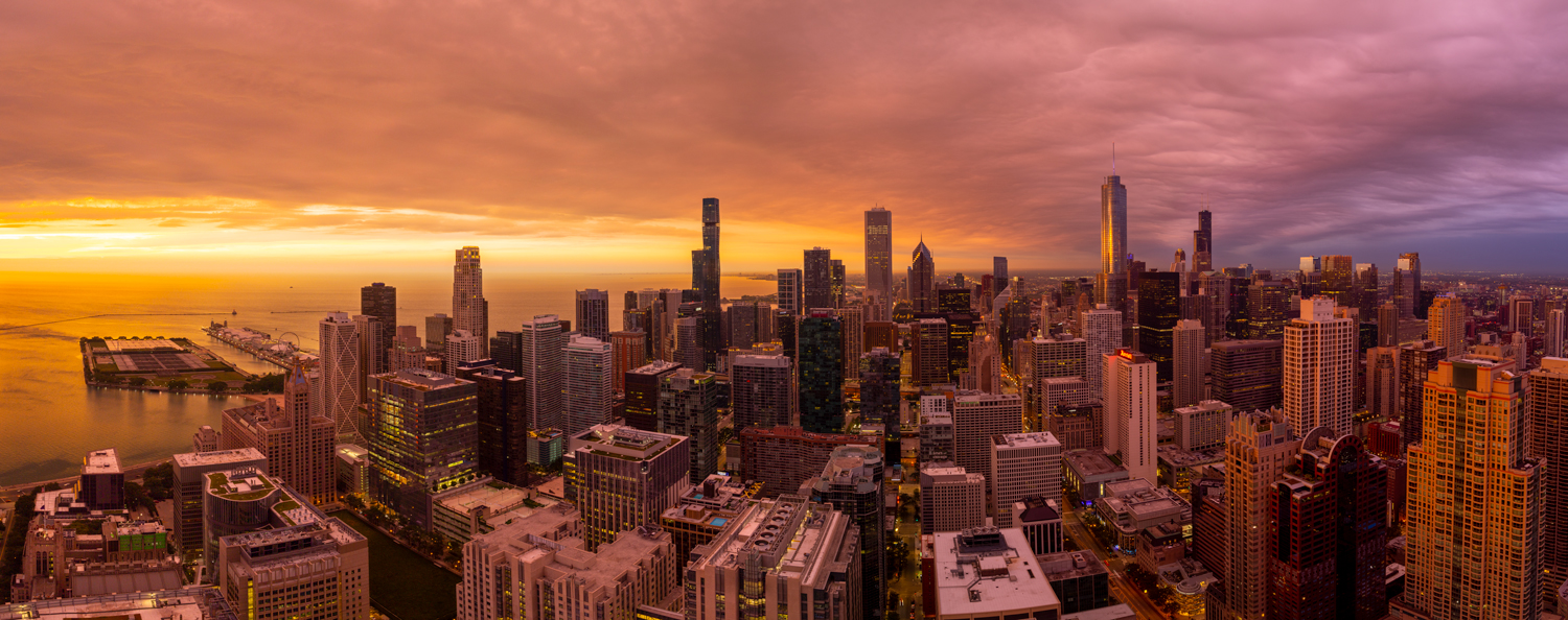 sunset behind city