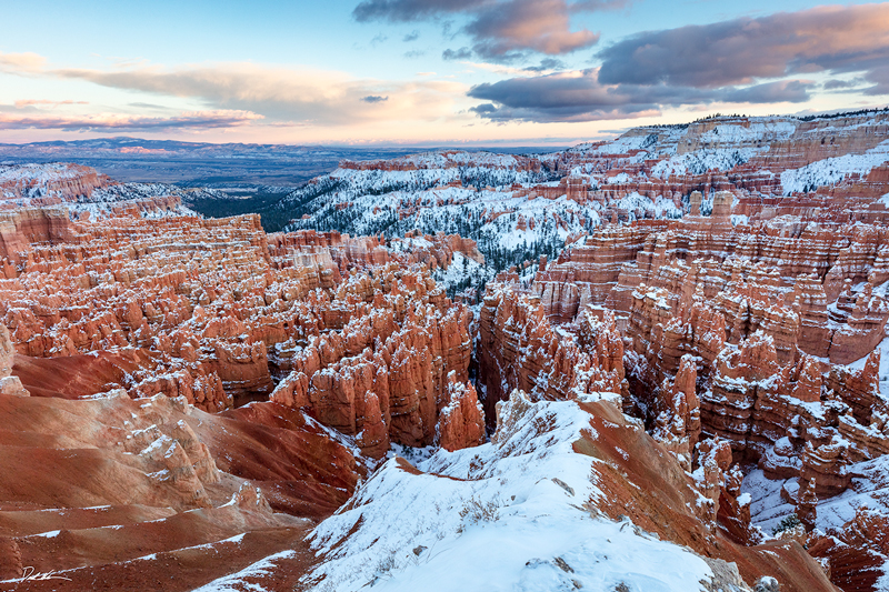Image of a great sunset inside Bryce Canyon looking south during winter