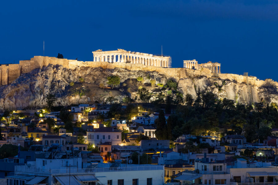 image of the famous Parthenon in Athens Greece taken at sunrise with the ruins lit up