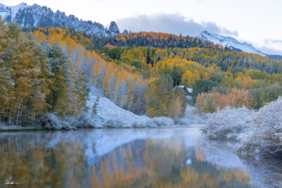 dramatically beautiful fall winter scene outside of Telluride Colorado at sunrise