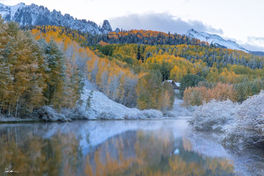 dramatically beautiful fall winter scene outside of Telluride Colorado at sunrise