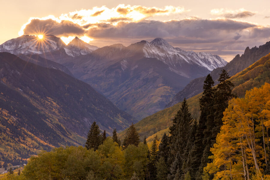 sunset view over the mountains around Telluride