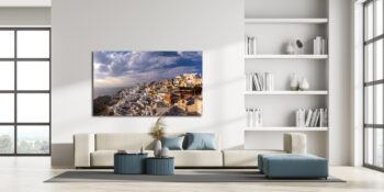 A large image of Oia Greece used in an interior design for a modern home