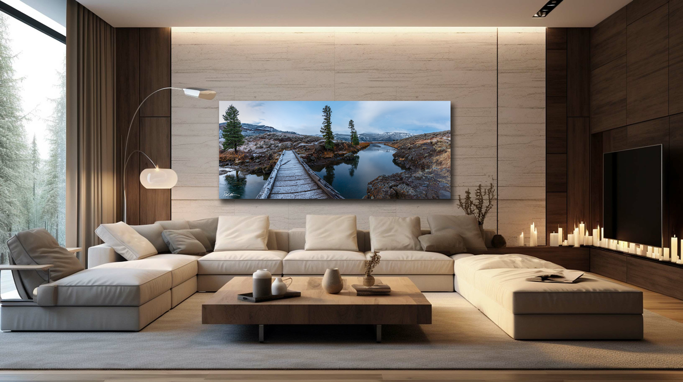 image of a large fine art landscape photo used for the focal point in a luxury interior design
