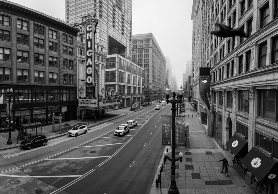 Image of an empty State Street in Chicago during the height of the pandemic sold as a part of historic Chicago photography prints