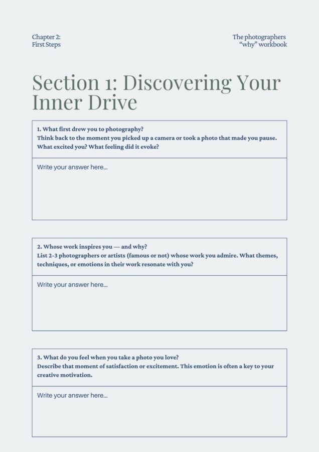 page out of photographer Derek Nielsen's Finding Your Why notebook
