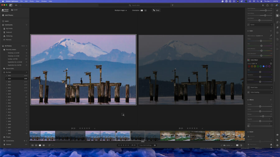 A side by side photo showing how AI editing tools help enhance photography