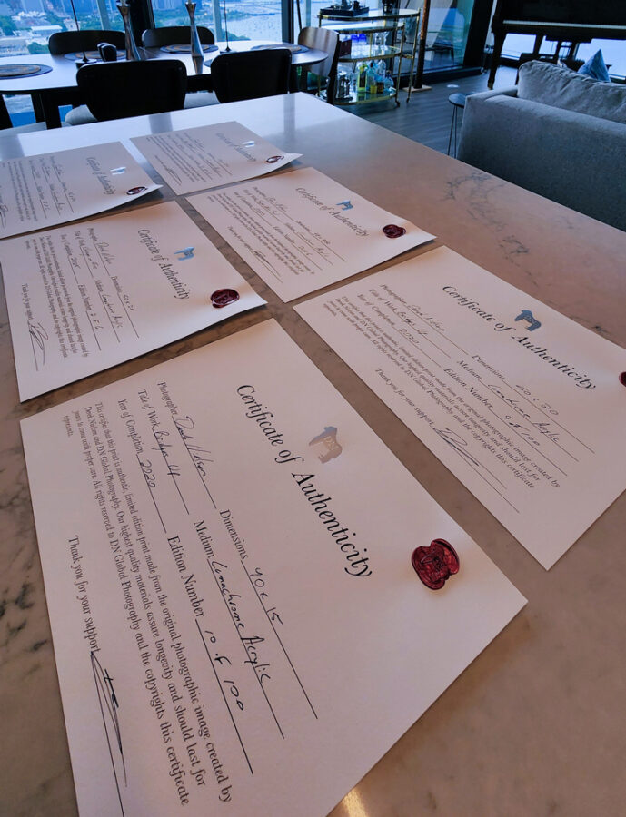 photograph of Derek Nielsen's certificates of authenticity