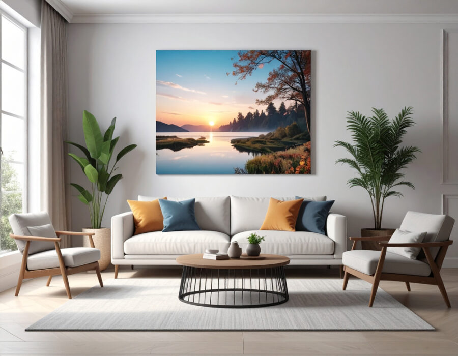 a photo of a large canvas wall art displayed in a living room of a home