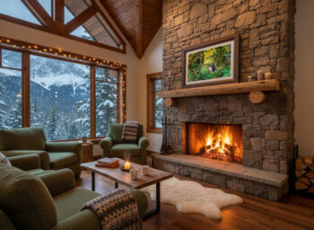 Photo of an elk in Olympic National Park on display in a cozy mountain cabin