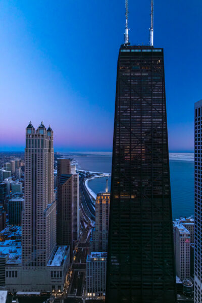Large fine art print of the John Hancock in Chicago at sunrise