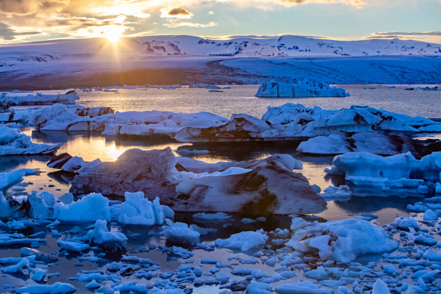Photograph of the glacier lagoon in Southern Iceland where climate change is causing the glacier to retreat