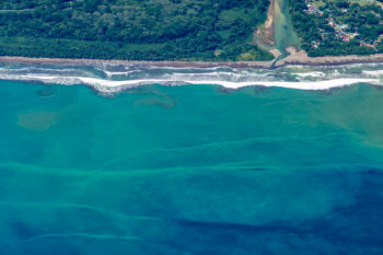 large fine art print from above the coast of Costa Rica showing beautiful blue waters and beaches