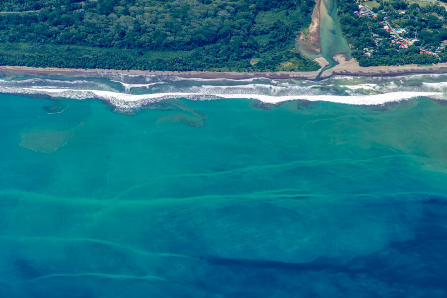 large fine art print from above the coast of Costa Rica showing beautiful blue waters and beaches