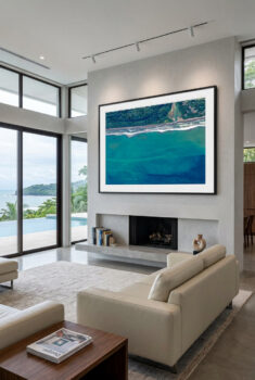 Large framed fine art print of deep blue ocean colors along the coast of Costa Rica