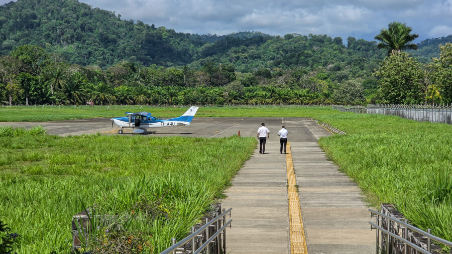photograph of the airport with a plane at it in Drake Bay Costa Rica