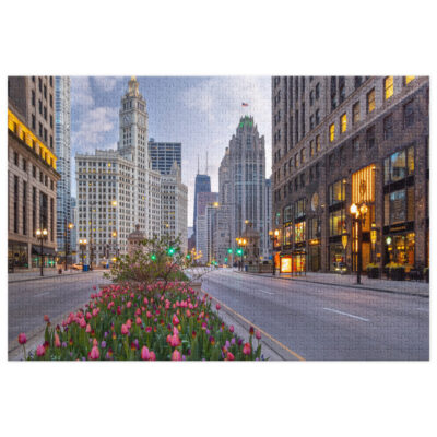 Jigsaw puzzle with tin Magnificent Mile