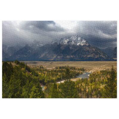 Jigsaw puzzle with tin The Mountains Call
