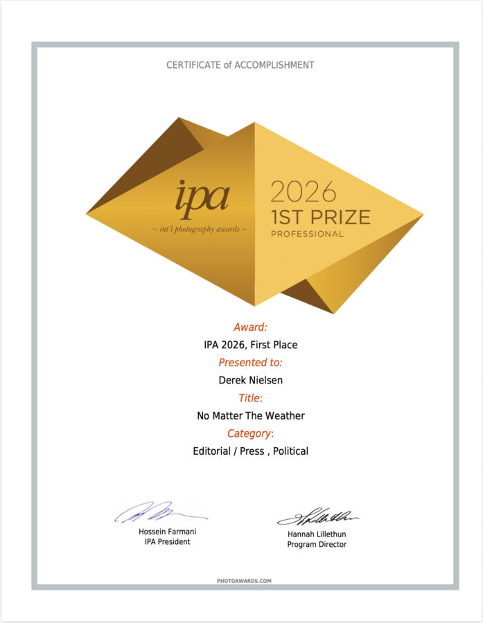 the first place award to photographer Derek Nielsen for professional editorial press in the 2026 competition